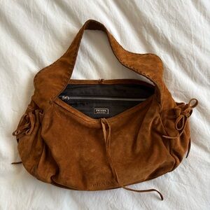 Prada Tan Suede Mini Hobo Bag